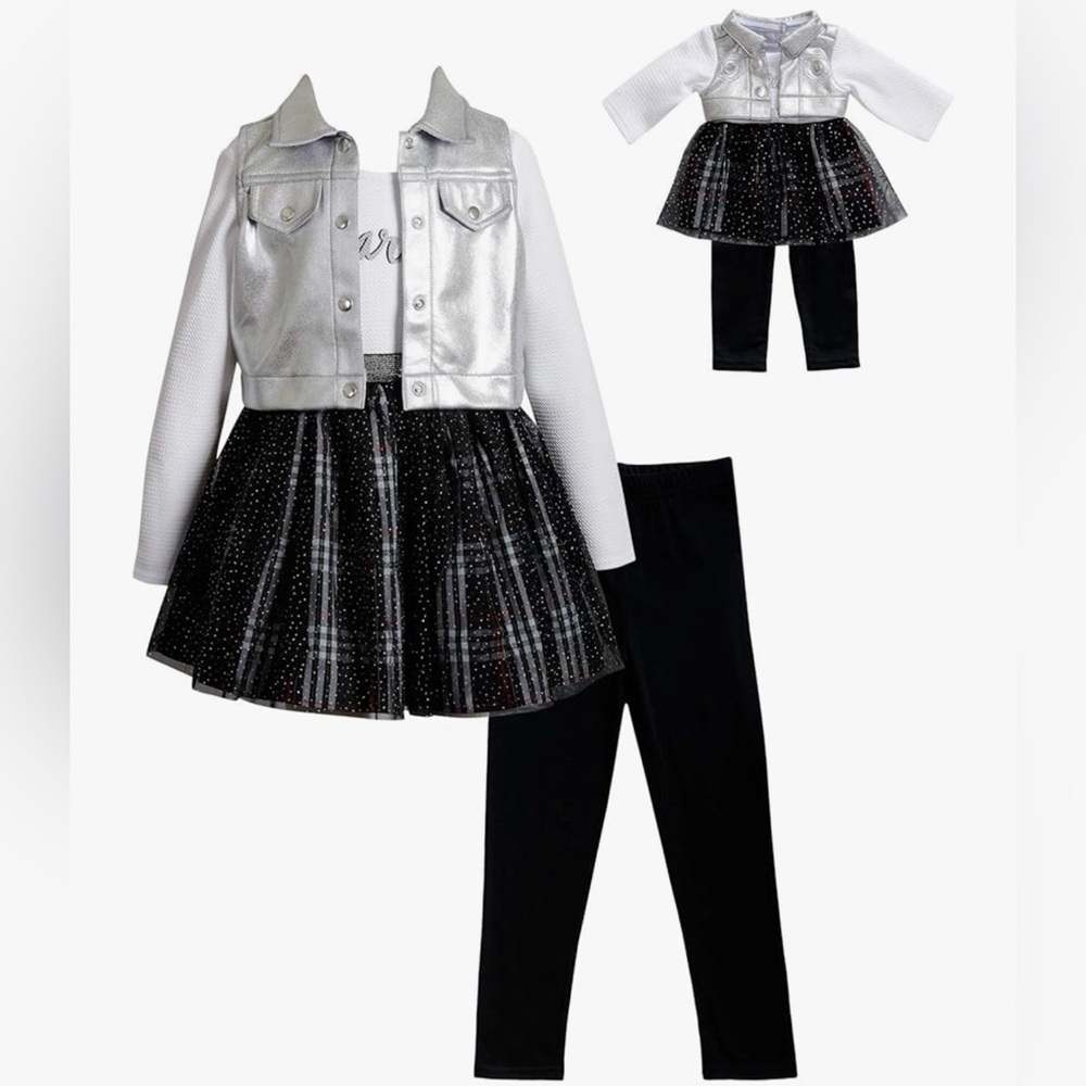 DOLLIE & ME Sparkle Tutu Dress Legging Set w/ Matching Doll Outfit Size 8